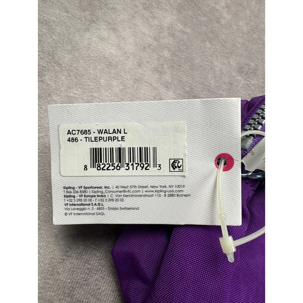 Kipling Walan L Large Toiletry Bag Tile Purple Nylon Cosmetic Pouch AC7685-486